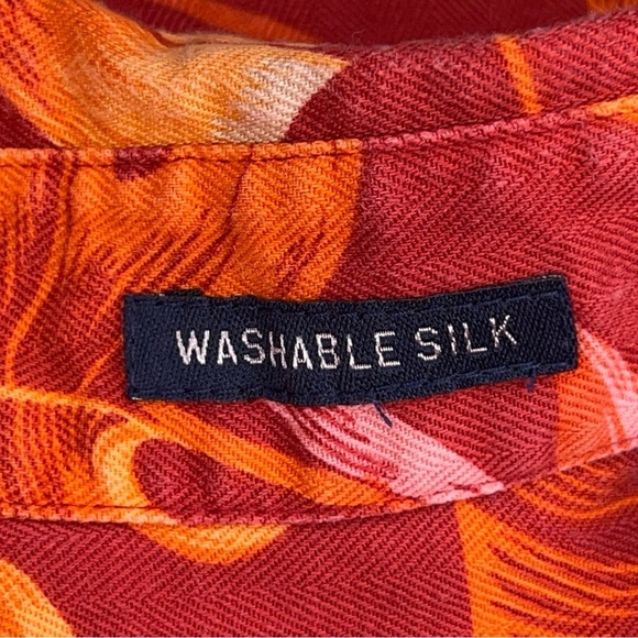 Medium Mens IZOD Silk Red/orange Tropical Hawaiian Shirt Washable Rockabilly - Picture 10 of 13